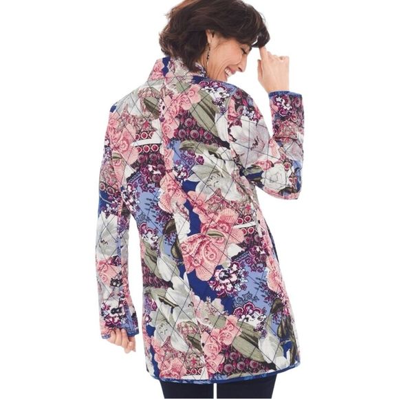 Chico's Reversible Blue Floral-Multi-Colored Floral Quilted Jacket - Size Large - Picture 2 of 10